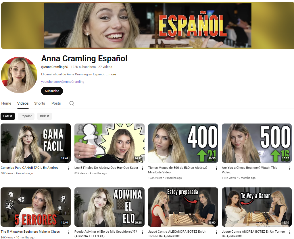 Anna Cramling Español Channel - 122K subscribers